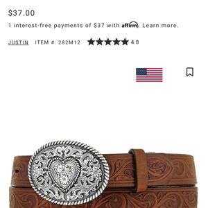 BOOT BARN JUSTIN GIRLS LEATHER BELT SIZE 24